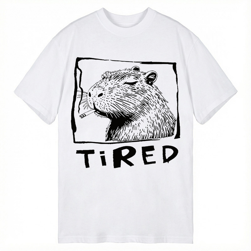 Modecanvas Tired Life Funny Capybara Art DTG Printing Classic T-Shirt-modecanvas