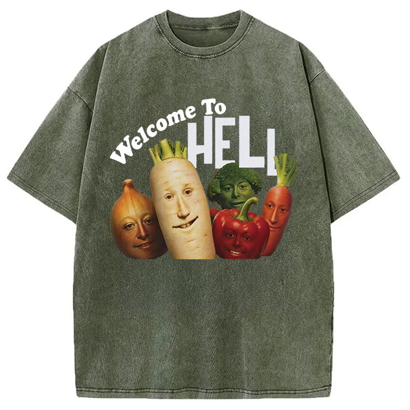 Modecanvas Welcome To Hell DTG Printing Washed T-Shirt