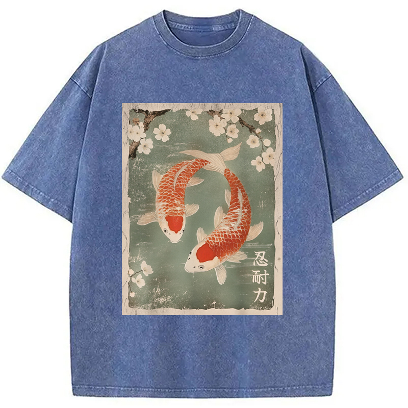 Modecanvas Koi fish and Cherry Blossom Washed T-Shirt