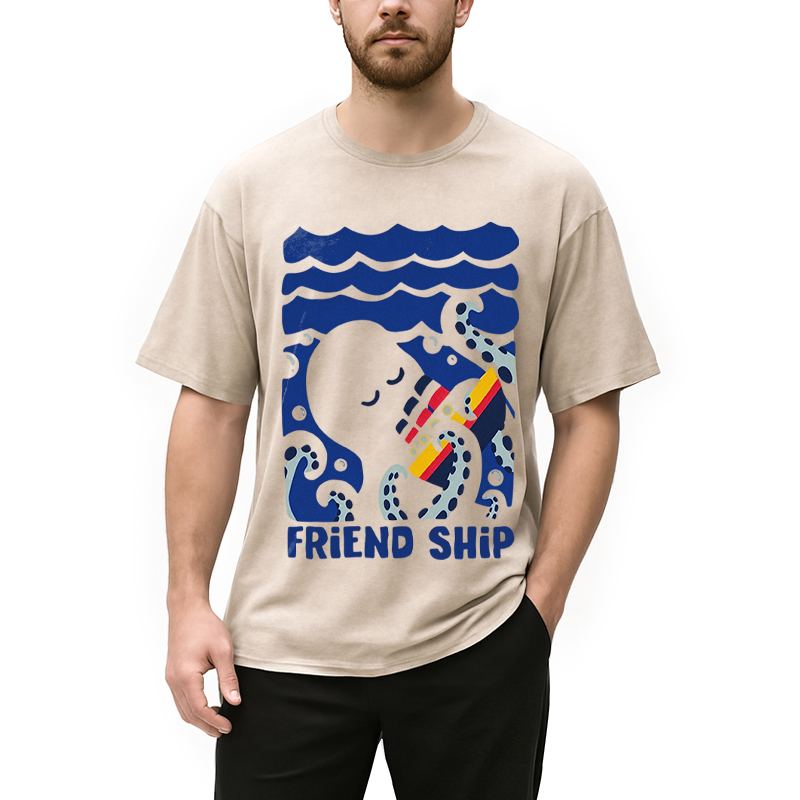 Modecanvas Friend Ship DTG Printing Washed T-Shirt