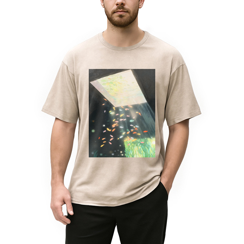 Modecanvas Fish Swimming in the Air Washed T-Shirt