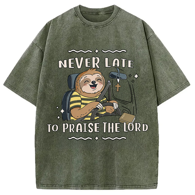 Modecanvas Never Late To Praise The Lord DTG Printing Washed T-Shirt