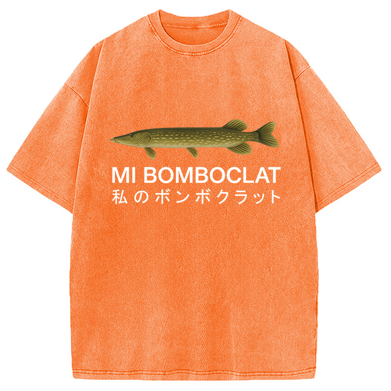 Modecanvas Mi Bomboclat Fish Meme Washed T-Shirt-modecanvas