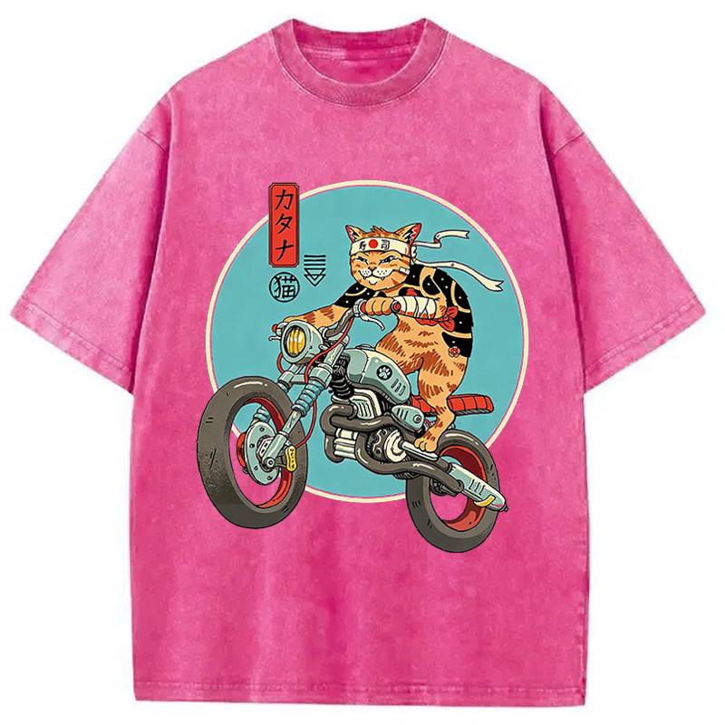 Modecanvas Catana Motorcycle DTG Printing Washed T-Shirt