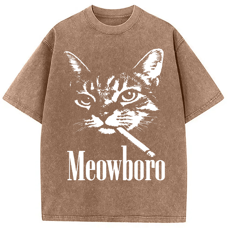Modecanvas Vintage Smoking Cat DTG Printing Washed T-Shirt