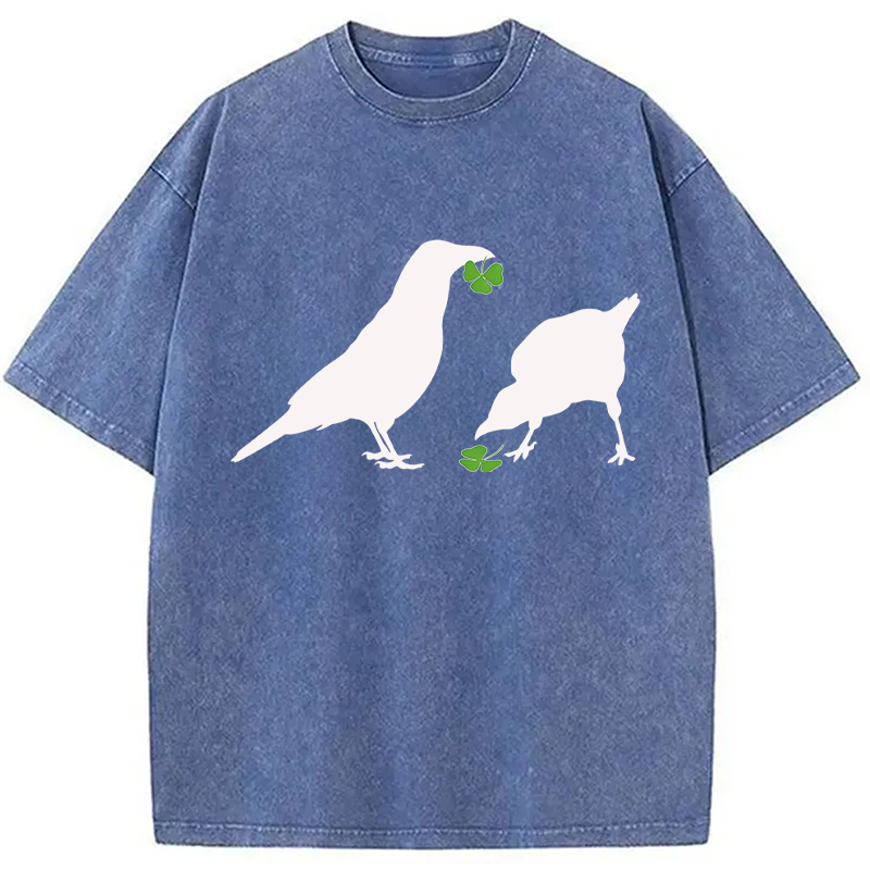 Modecanvas Green Shamrock Crows DTG Printing Washed T-Shirt