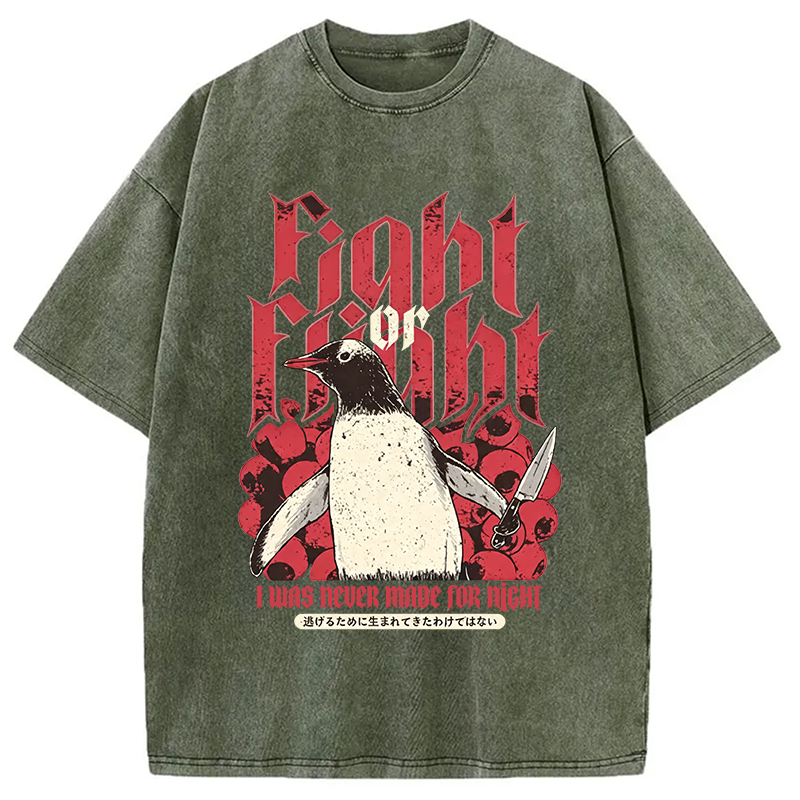 Modecanvas Fight Or Flight Penguin DTG Printing Washed T-Shirt