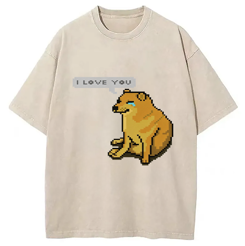 Modecanvas Cheems Luvs You DTG Printing Washed T-Shirt
