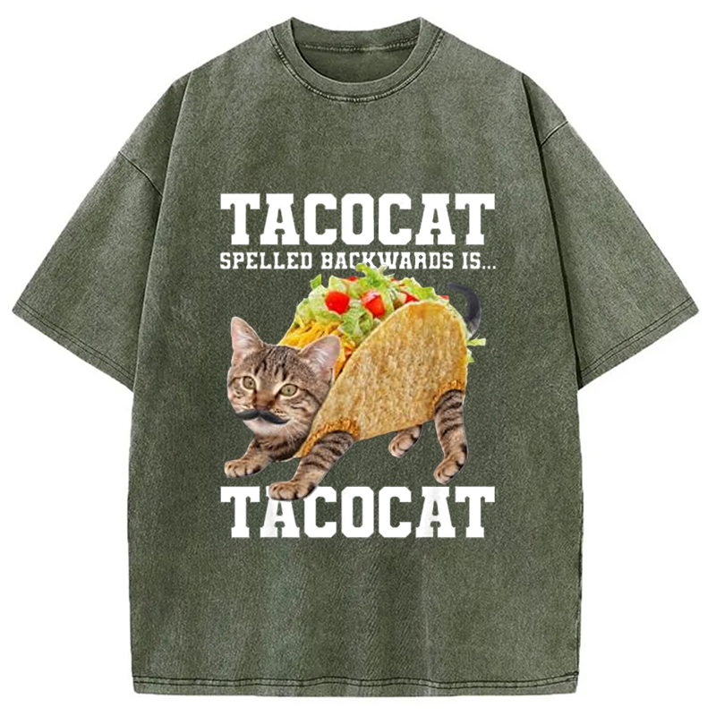 Modecanvas Tacocat Silly Cat Meme Washed T-Shirt-modecanvas