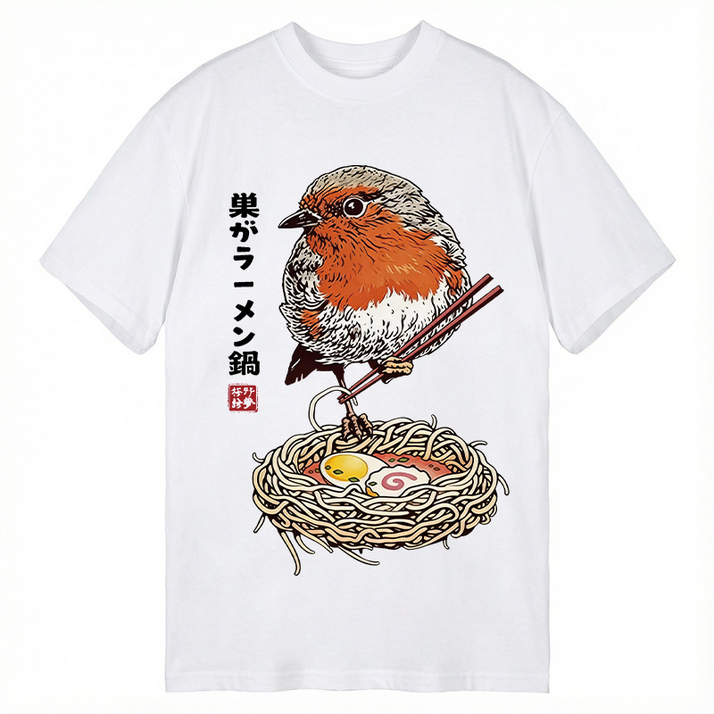 Modecanvas Northern Cardinal With Ramen Nest DTG Printing Classic T-Shirt-modecanvas