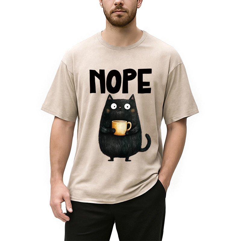 Modecanvas Nope Coffee Cat Washed T-Shirt