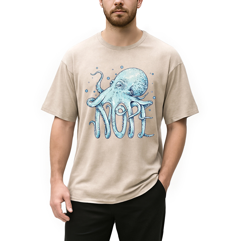 Modecanvas Octopus Nope DTG Printing Washed T-Shirt