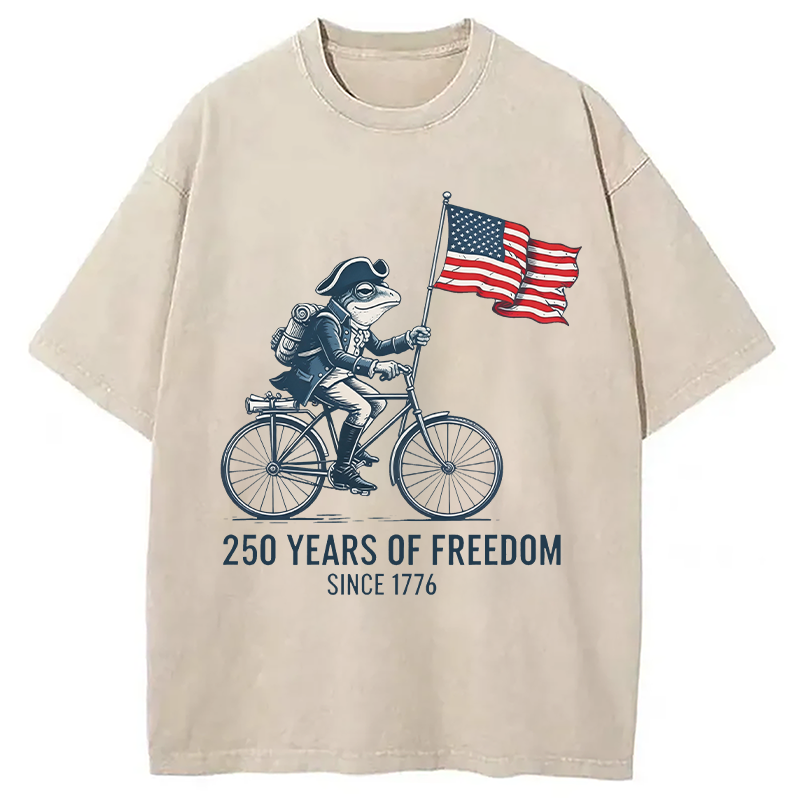 Modecanvas American 250th Anniversary Funny Frog DTG Printing Washed T-Shirt
