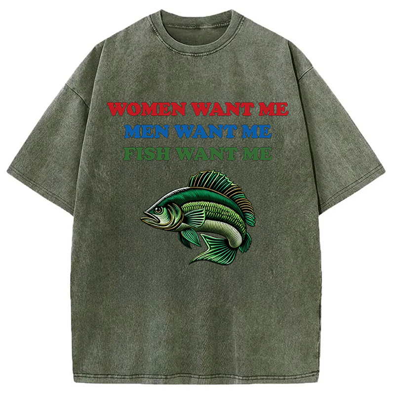 Modecanvas Fish Want Me DTG Printing Washed T-Shirt
