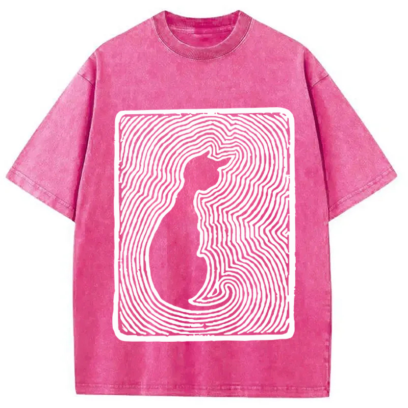 Modecanvas Black 18th Century Cat Art DTG Printing Washed T-Shirt