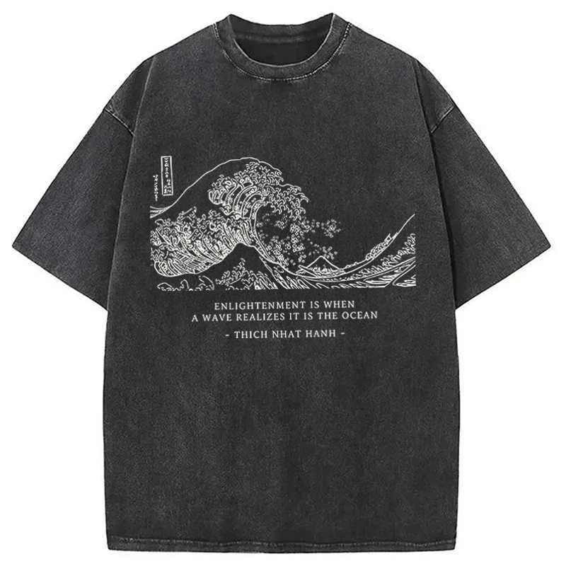 Modecanvas Enlightenment Quote Great Wave DTG Printing Washed T-Shirt