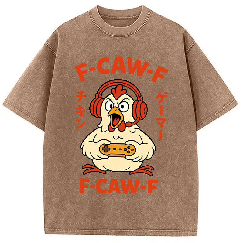Modecanvas F-Caw-F Chicken Gamer Funny DTG Printing Washed T-Shirt