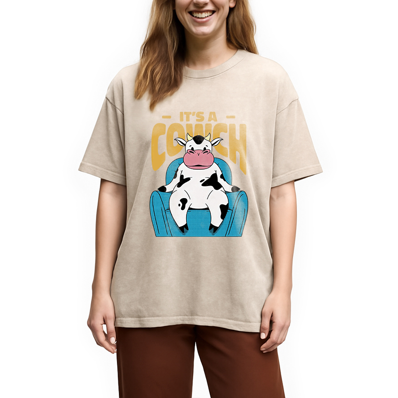 Modecanvas Its A Cowch Funny Cow DTG Printing Washed T-Shirt