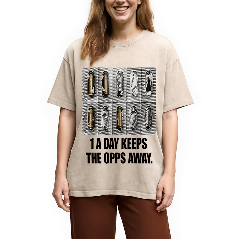 Modecanvas 1A Day Keeps The OPPs Away DTG Printing Washed T-Shirt