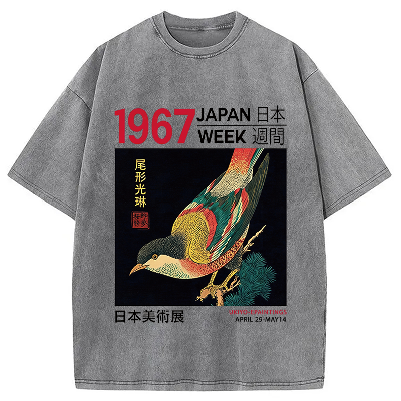 Modecanvas Bird Of Ukiyo-e DTG Printing Washed T-Shirt