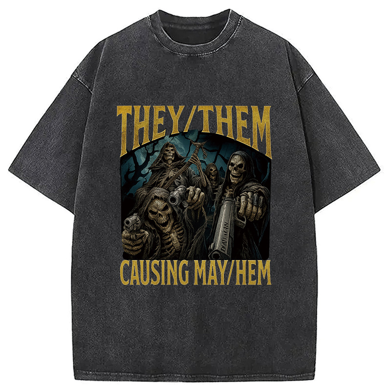 Modecanvas They Them Causing Mayhem Funny Washed T-Shirt