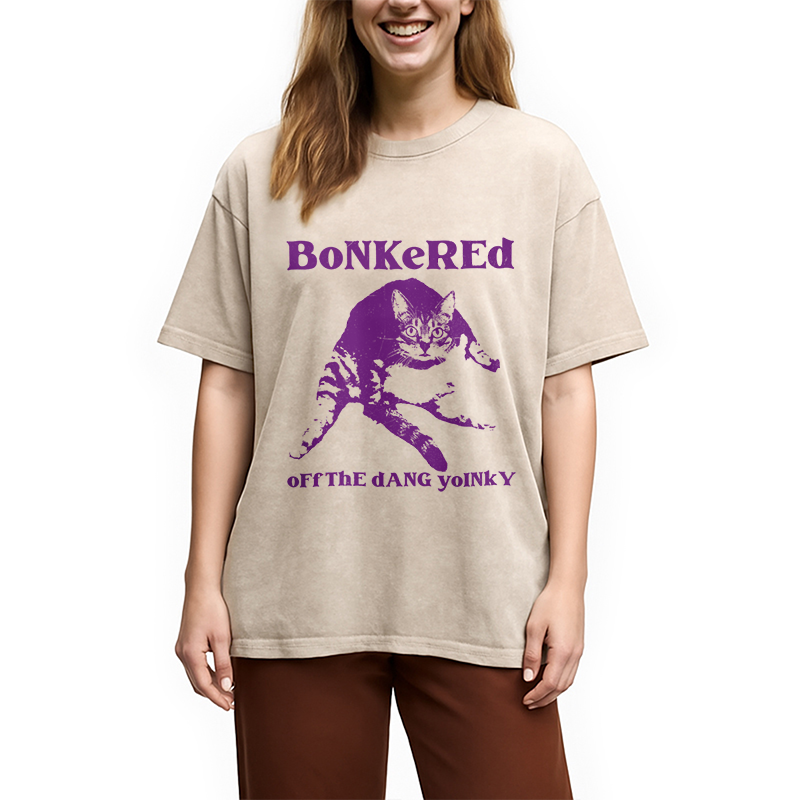 Modecanvas Bonkered Off The Dang Yoinky Cat Meme Washed T-Shirt