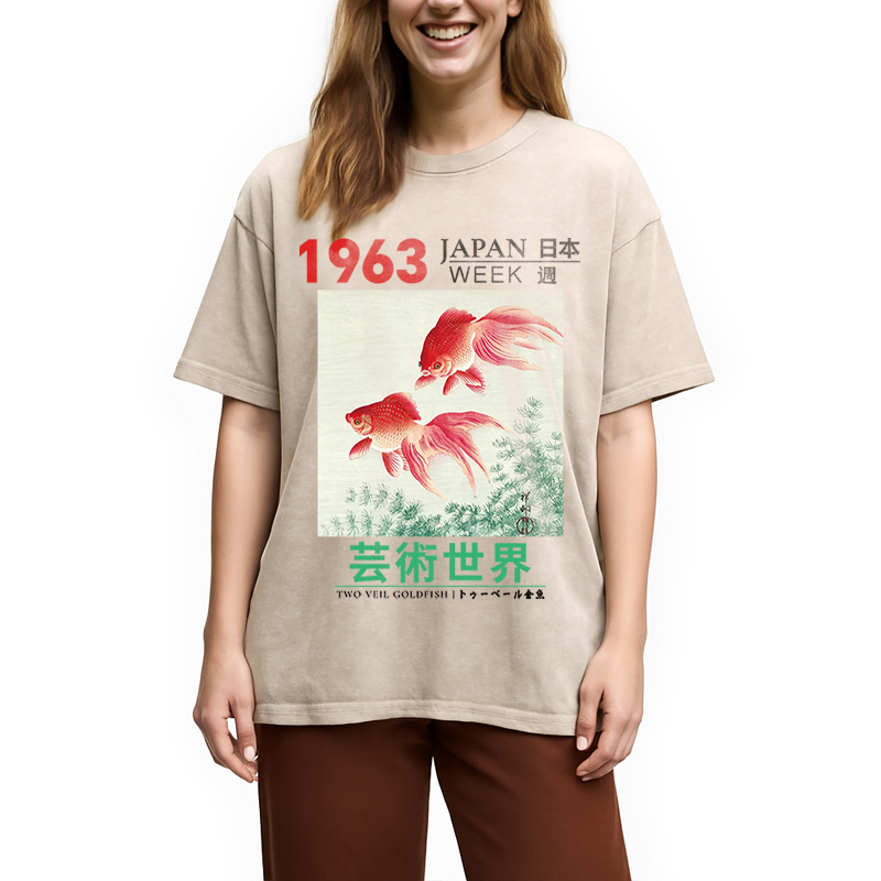 Modecanvas Two Veil Goldfish DTG Printing Washed T-Shirt