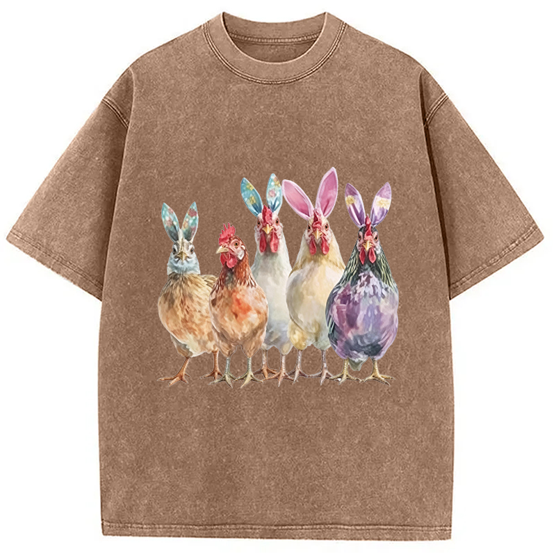 Modecanvas Funny Chicken Easter DTG Printing Washed T-Shirt