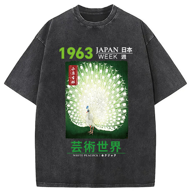 Modecanvas White Peacock DTG Printing Washed T-Shirt