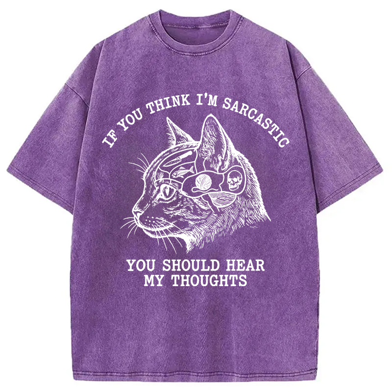 Modecanvas Sarcastic Thoughts Funny Cat DTG Printing Washed T-Shirt