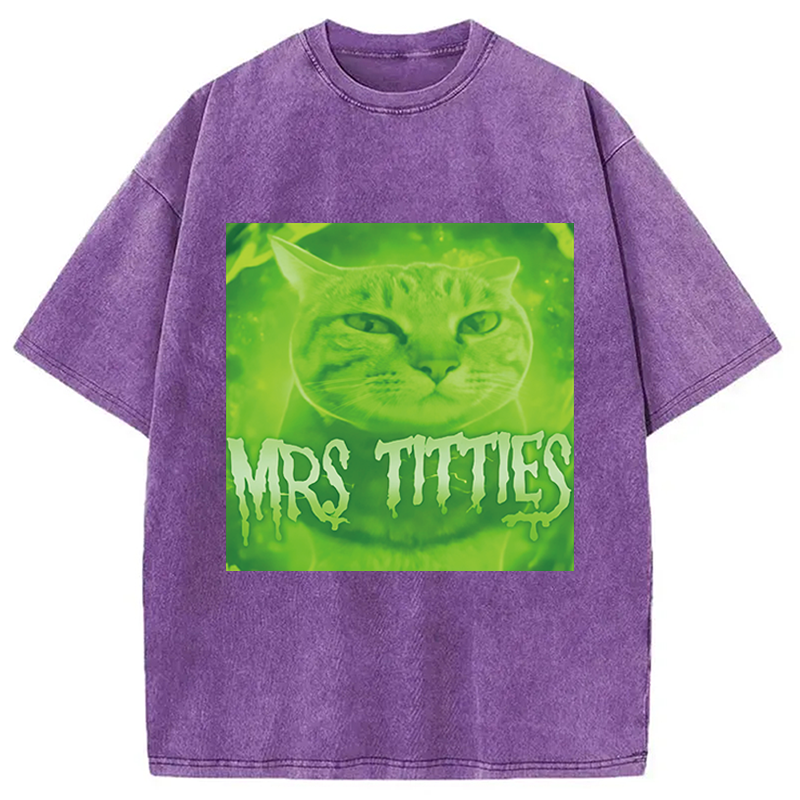 Modecanvas Mrs Titties Cat Meme DTG Printing Washed T-Shirt