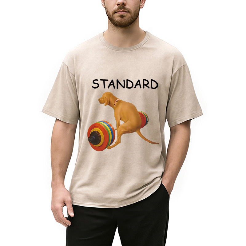 Modecanvas Standard Dog FItness Meme Washed T-Shirt