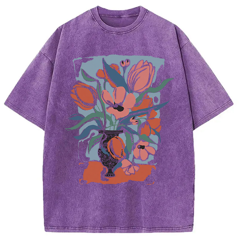 Modecanvas Spring Flower DTG Printing Washed T-Shirt