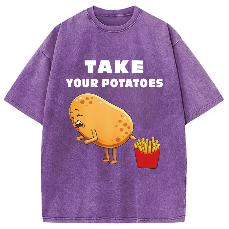 Modecanvas Take Your Potatoes Meme DTG Printing Washed T-Shirt