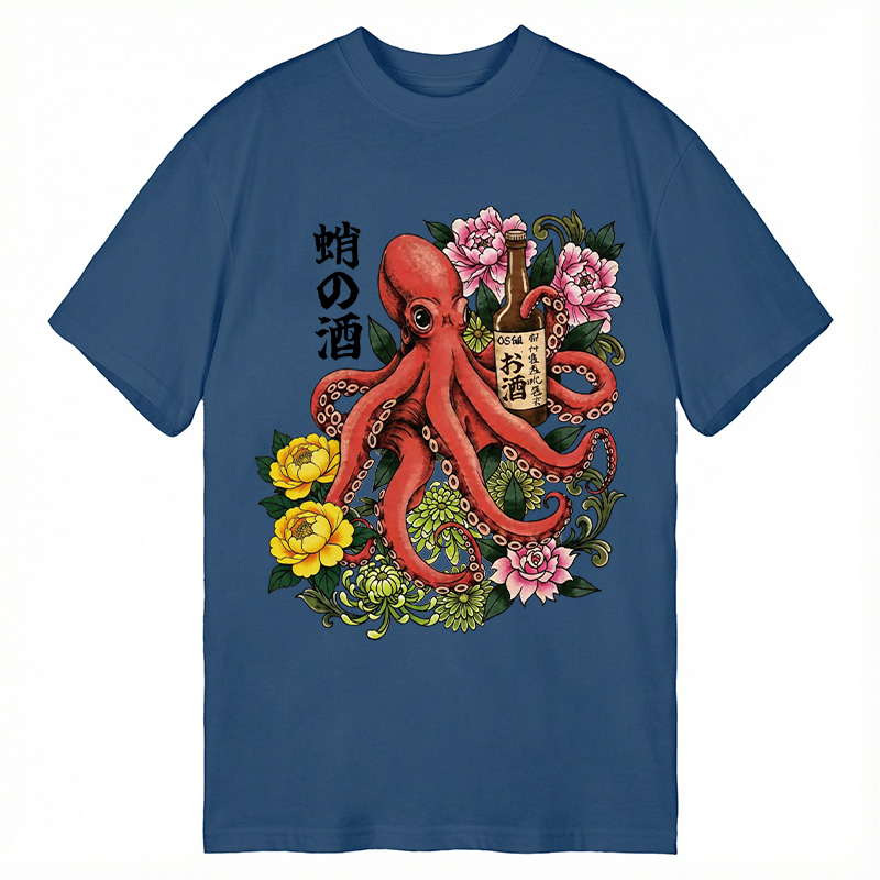 Modecanvas Octopus with Sake Bottle DTG Printing Classic T-Shirt-modecanvas