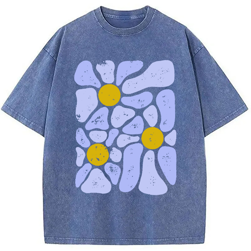 Modecanvas Abstract Flowers Art Washed T-Shirt-modecanvas