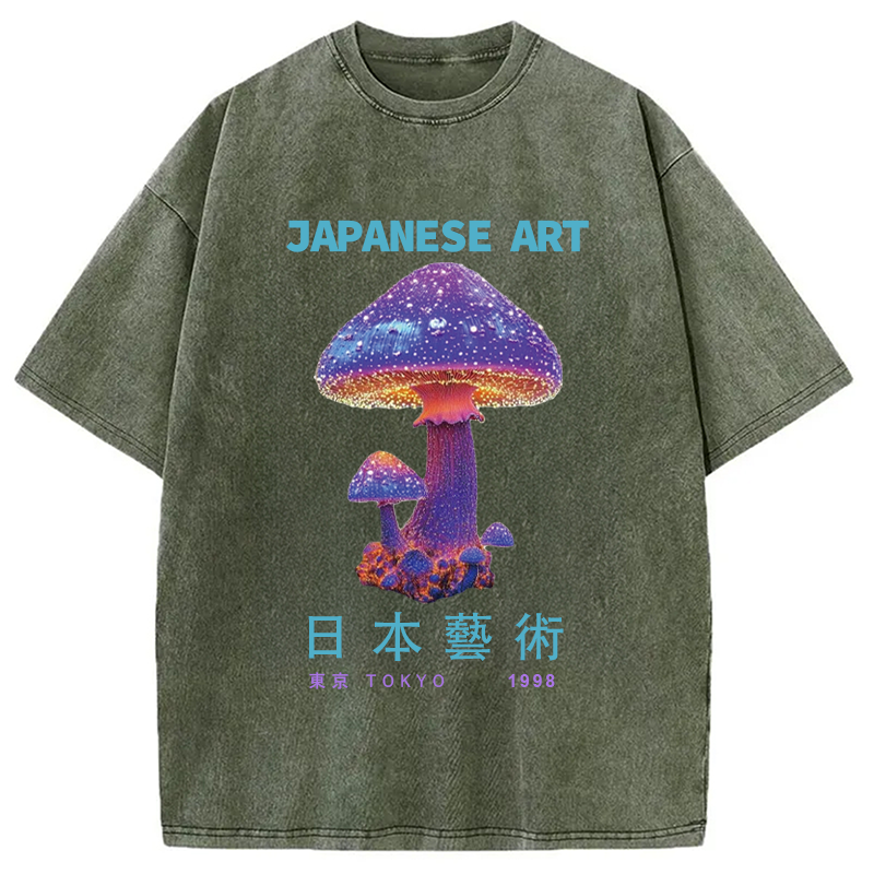 Modecanvas Magic Mushrooms Japanese Art Washed T-Shirt