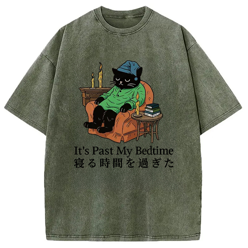 Modecanvas Cat That Goes To Bed Early Washed T-Shirt