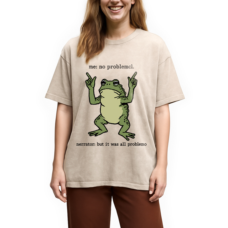 Modecanvas No Problemo Frog Funny Meme DTG Printing Washed T-Shirt