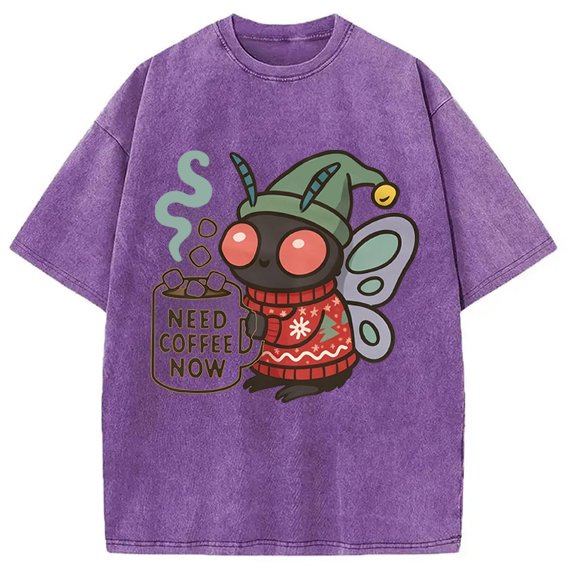 Modecanvas Creepy Cute Mothman Coffee DTG Printing Washed T-Shirt