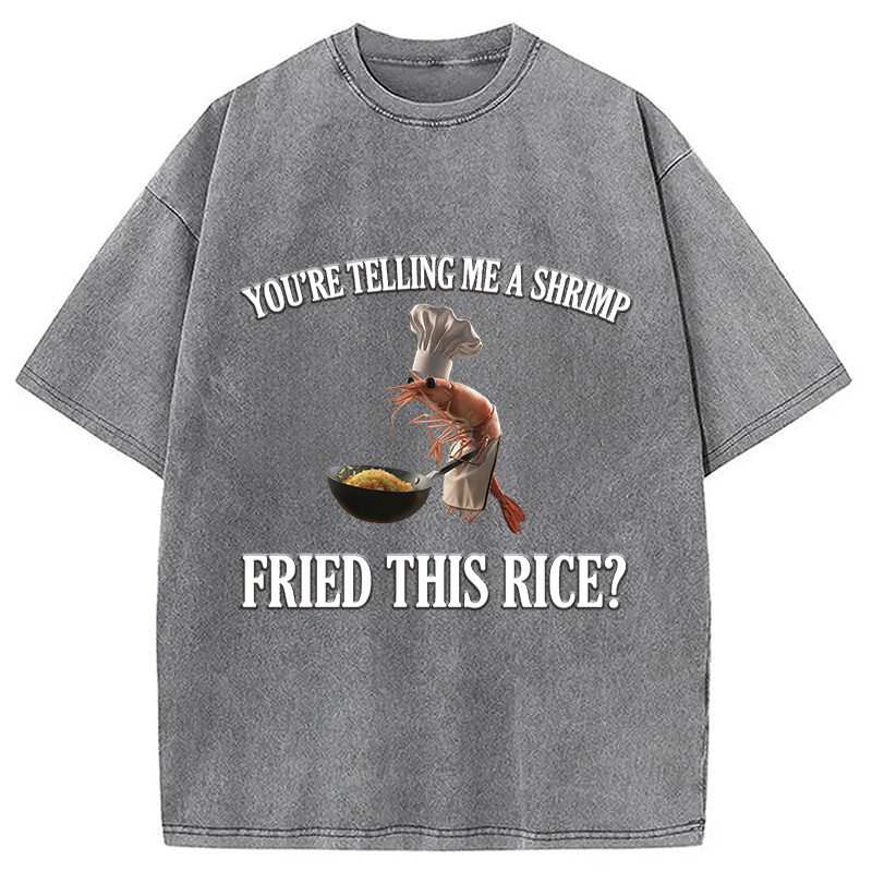 Modecanvas Funny Shrimp Meme DTG Printing Washed T-Shirt-modecanvas