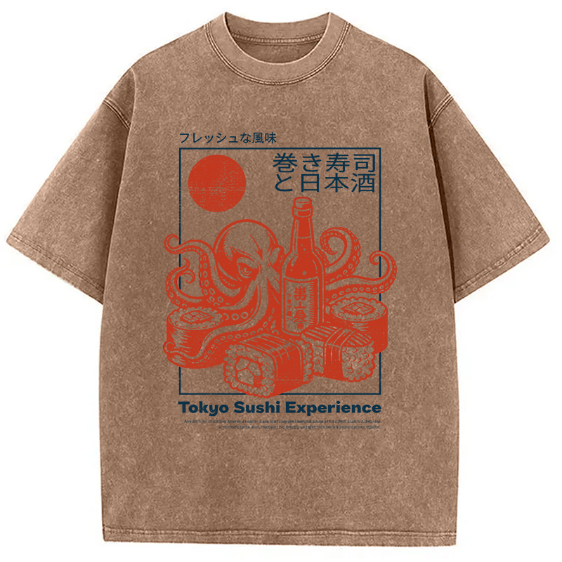 Modecanvas Tokyo Sushi Beer DTG Printing Washed T-Shirt