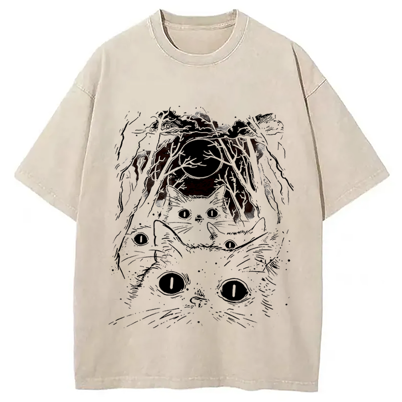 Modecanvas Black Cats Vintage DTG Printing Washed T-Shirt