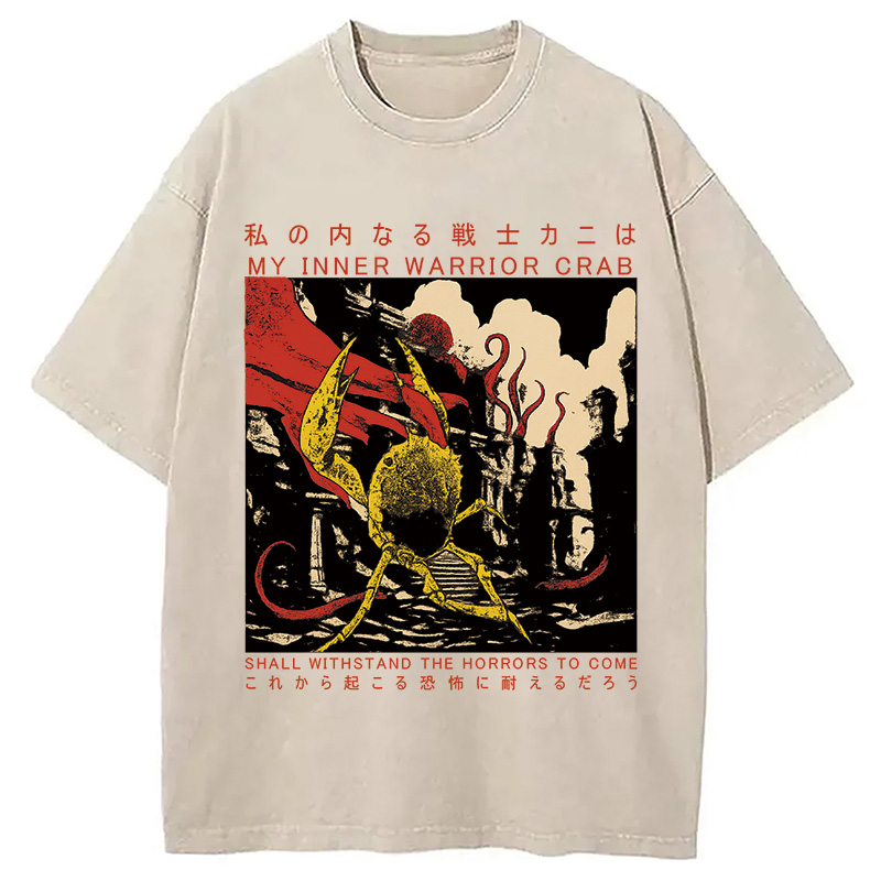 Modecanvas My Inner Warrior Crab Funny Vintage Washed T-Shirt