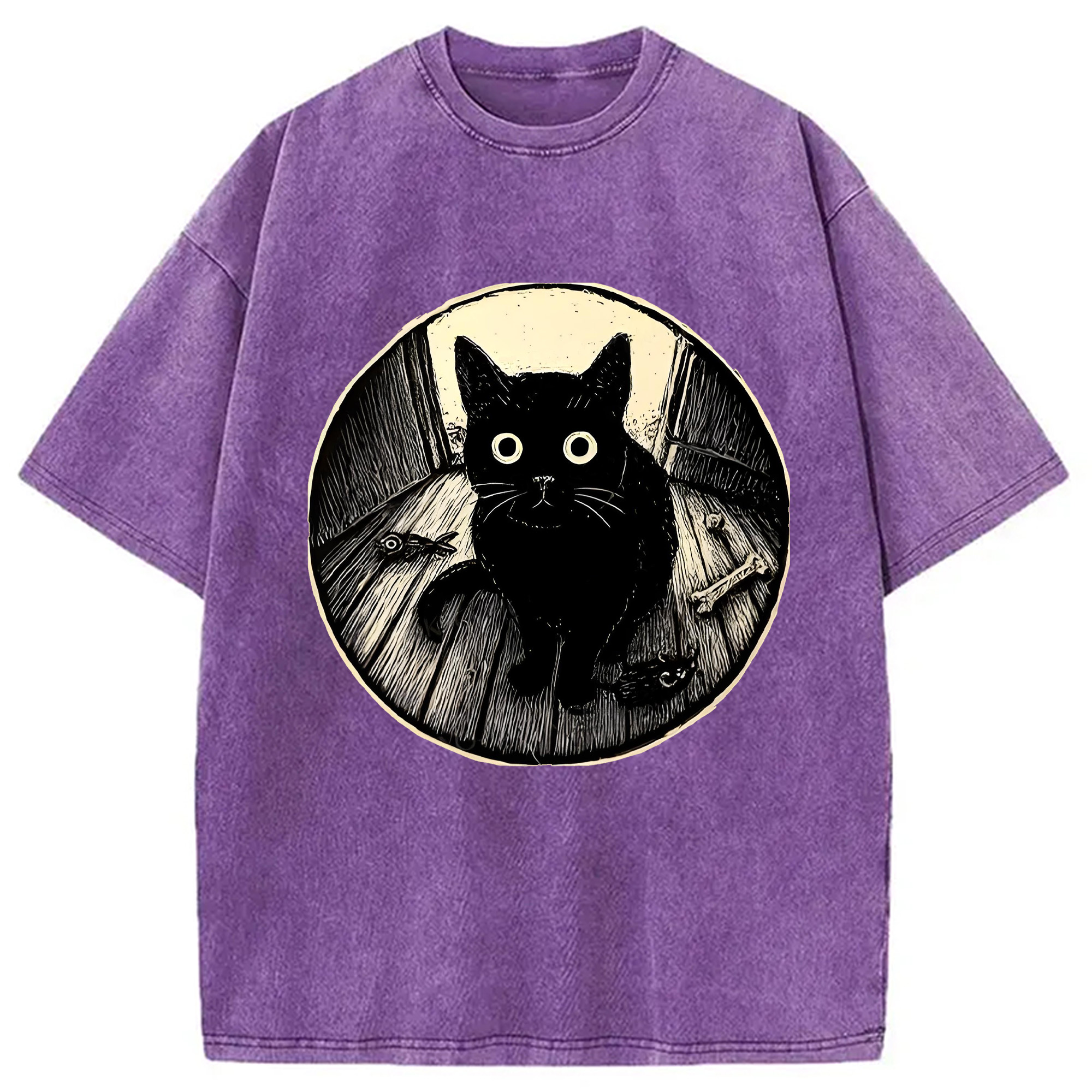 Modecanvas Waiting Black Cat Washed T-Shirt