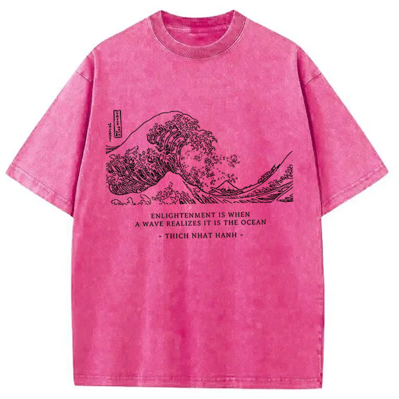 Modecanvas Enlightenment Quote Great Wave DTG Printing Washed T-Shirt