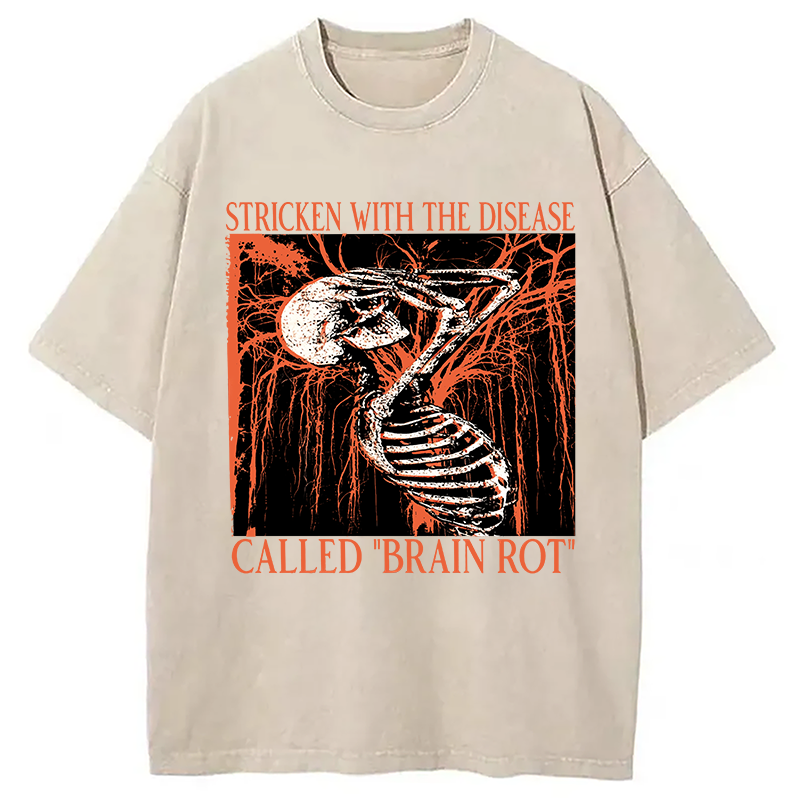 Modecanvas Brain Rot Skeleton DTG Printing Washed T-Shirt-modecanvas