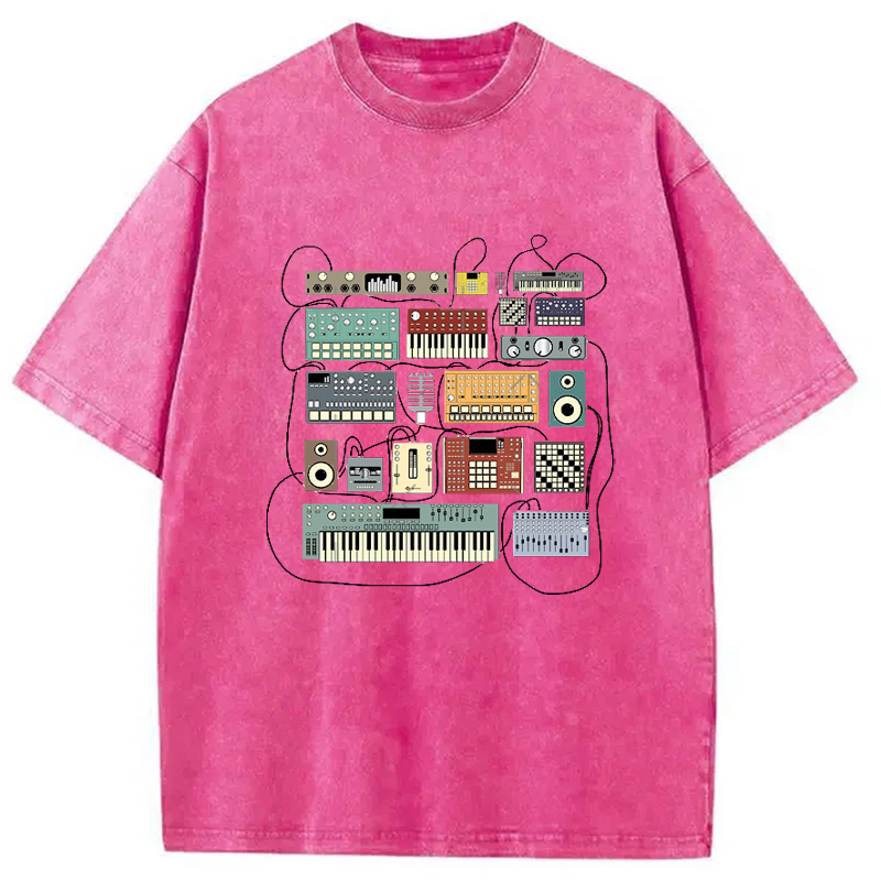 Modecanvas Electronic Musician Synthesizer and Drum Machine Dj Washed T-Shirt