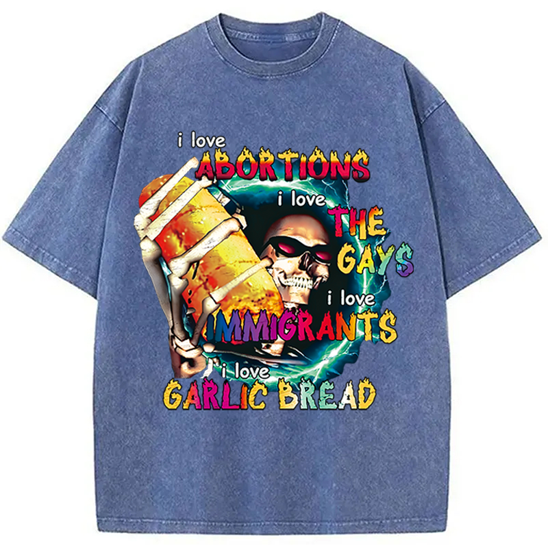 Modecanvas I Love Garlic Bread DTG Printing Washed T-Shirt