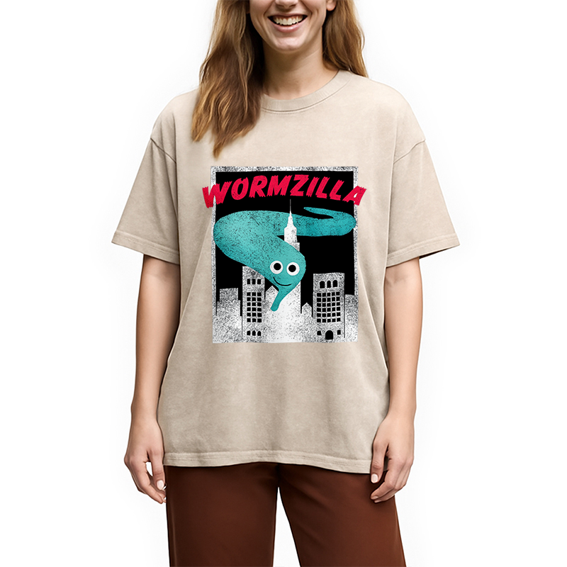 Modecanvas Worm On A String Meme Washed T-Shirt